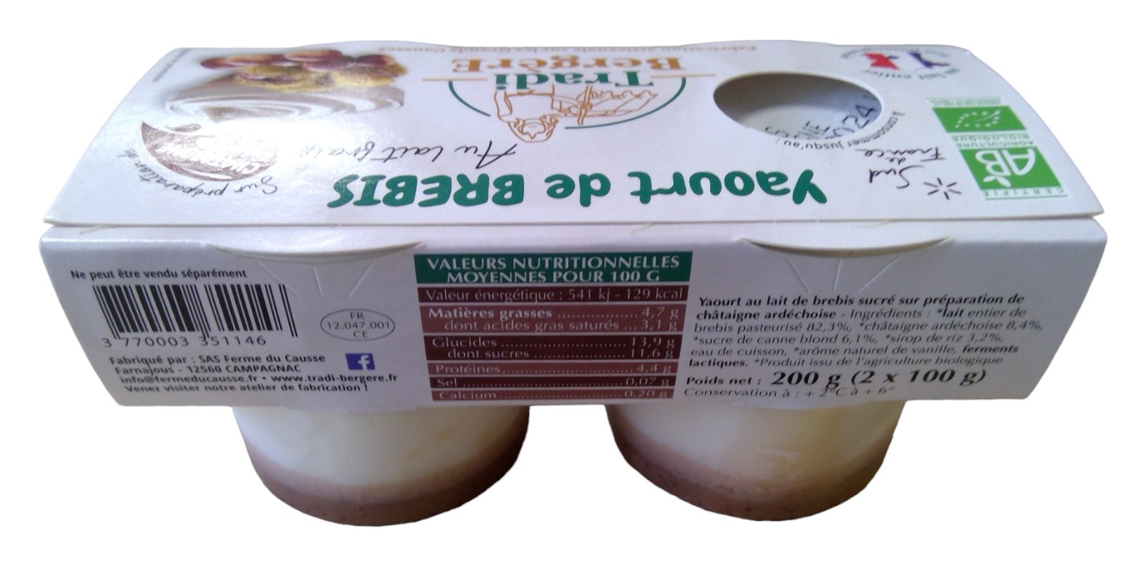 Yaourt brebis châtaigne du causse 2x100g – Image 2