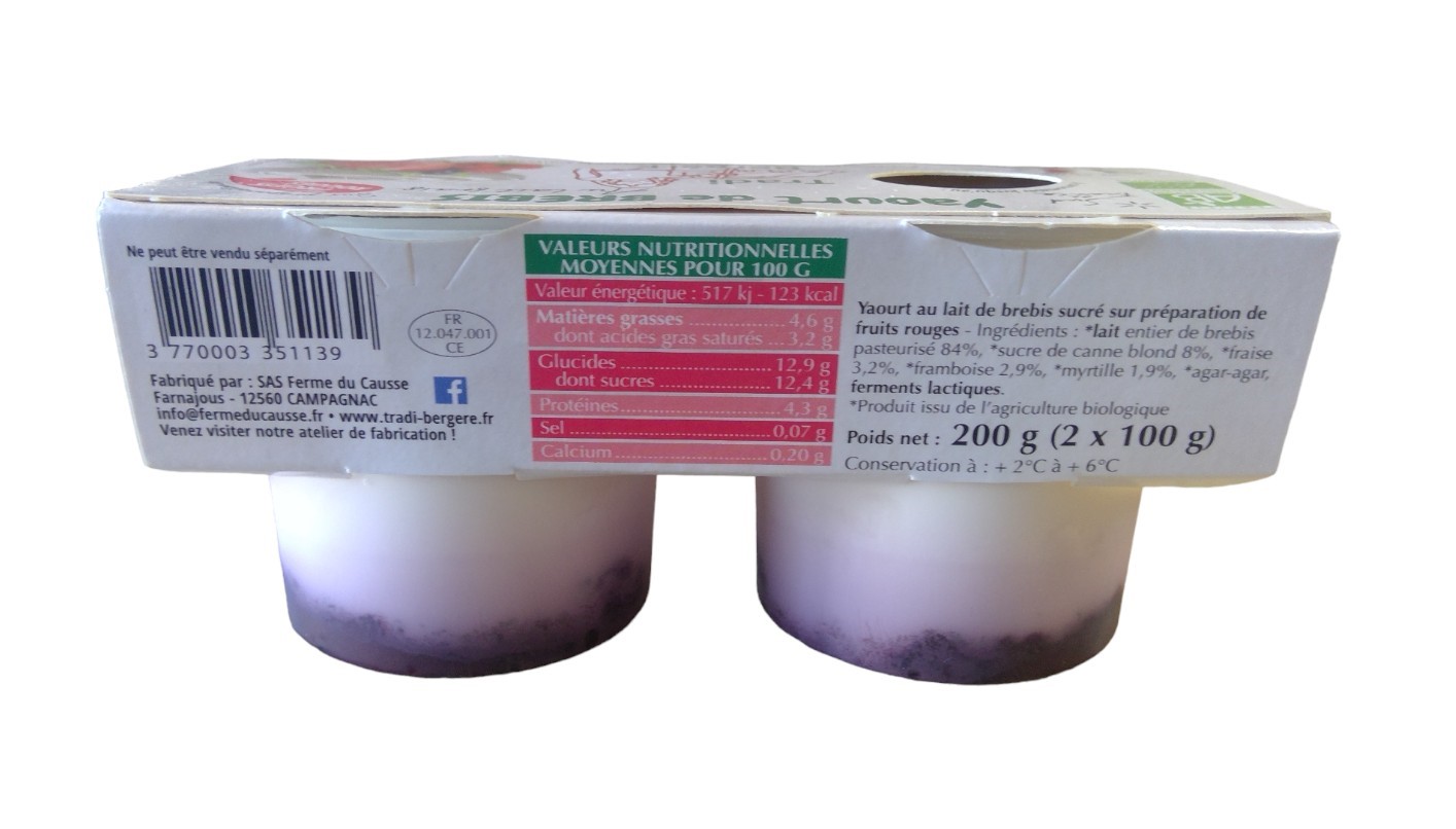 Yaourt brebis fruits rouges du causse 2x100g – Image 2