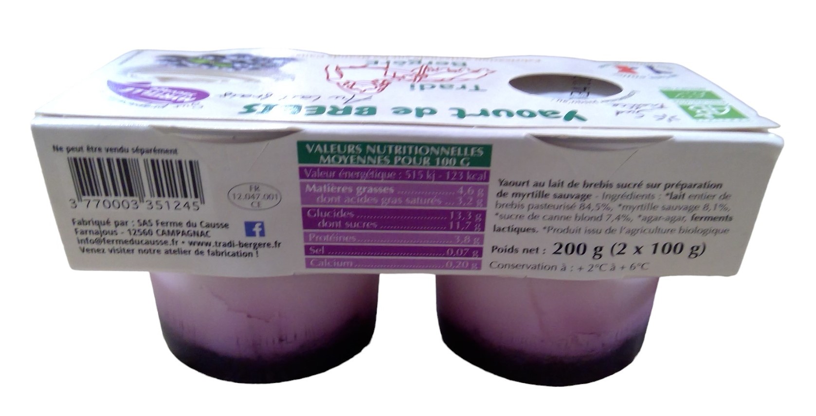 Yaourt brebis myrtille du causse 2x100g – Image 2