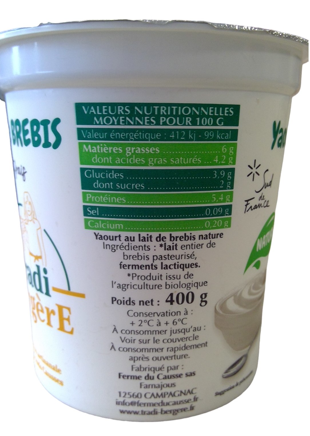Yaourt brebis nature du causse 400g – Image 2
