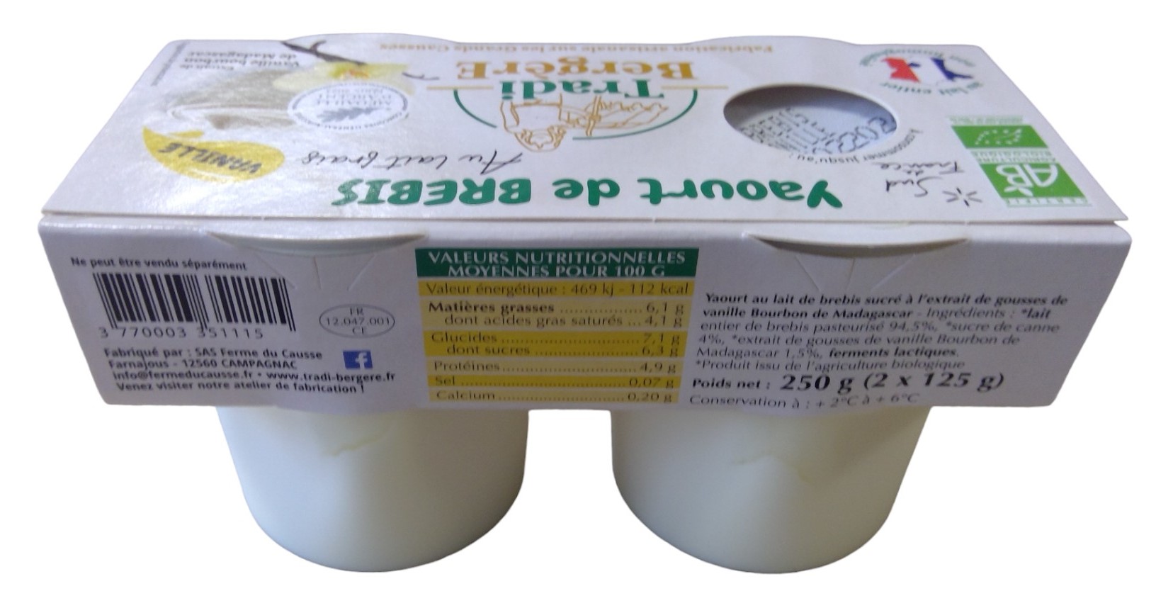Yaourt brebis vanille du causse 2x125g – Image 3