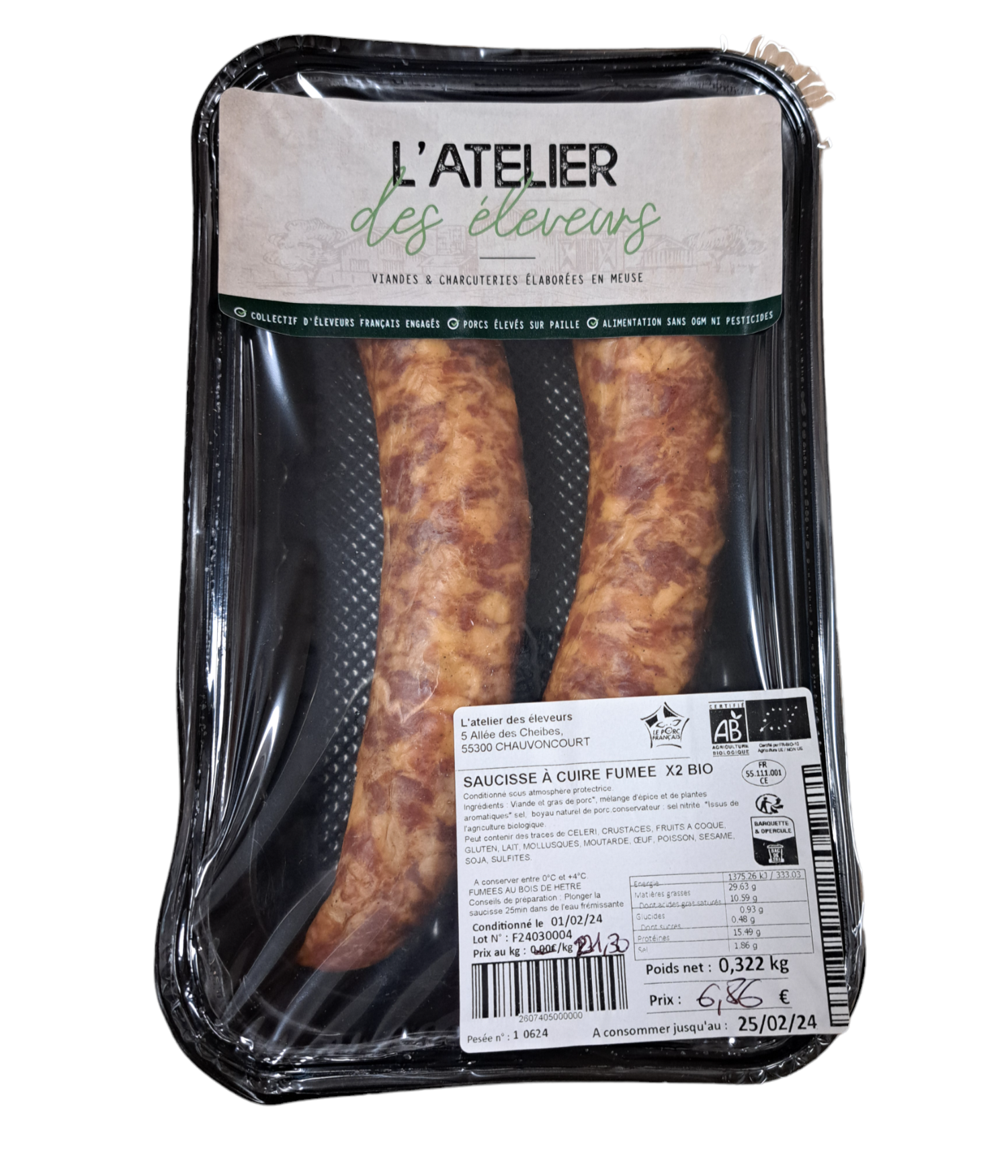 Saucisse à cuire Fumée Bio x2 SA