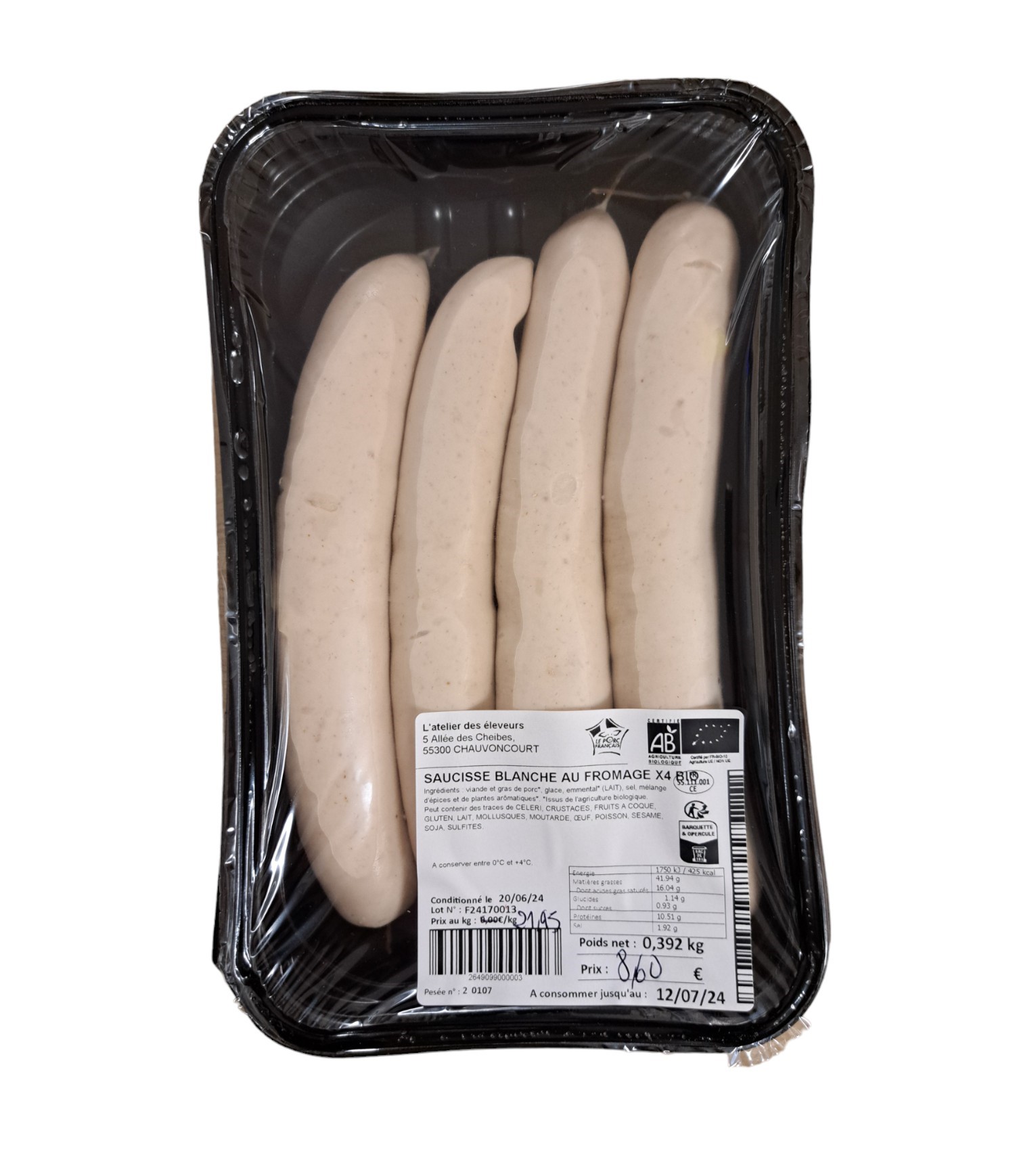 Saucisse Blanche Meusienne 85g env x4