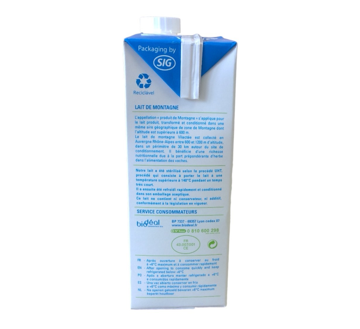 Lait Bio de Montagne Demi-écrémé UHT 1L – Image 2