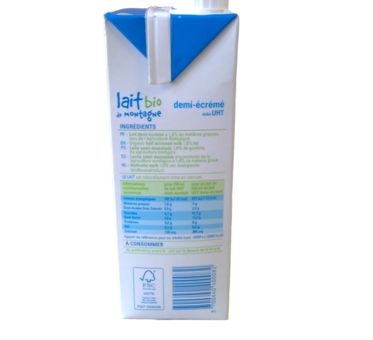 Lait Bio de Montagne Demi-écrémé UHT 1L – Image 3