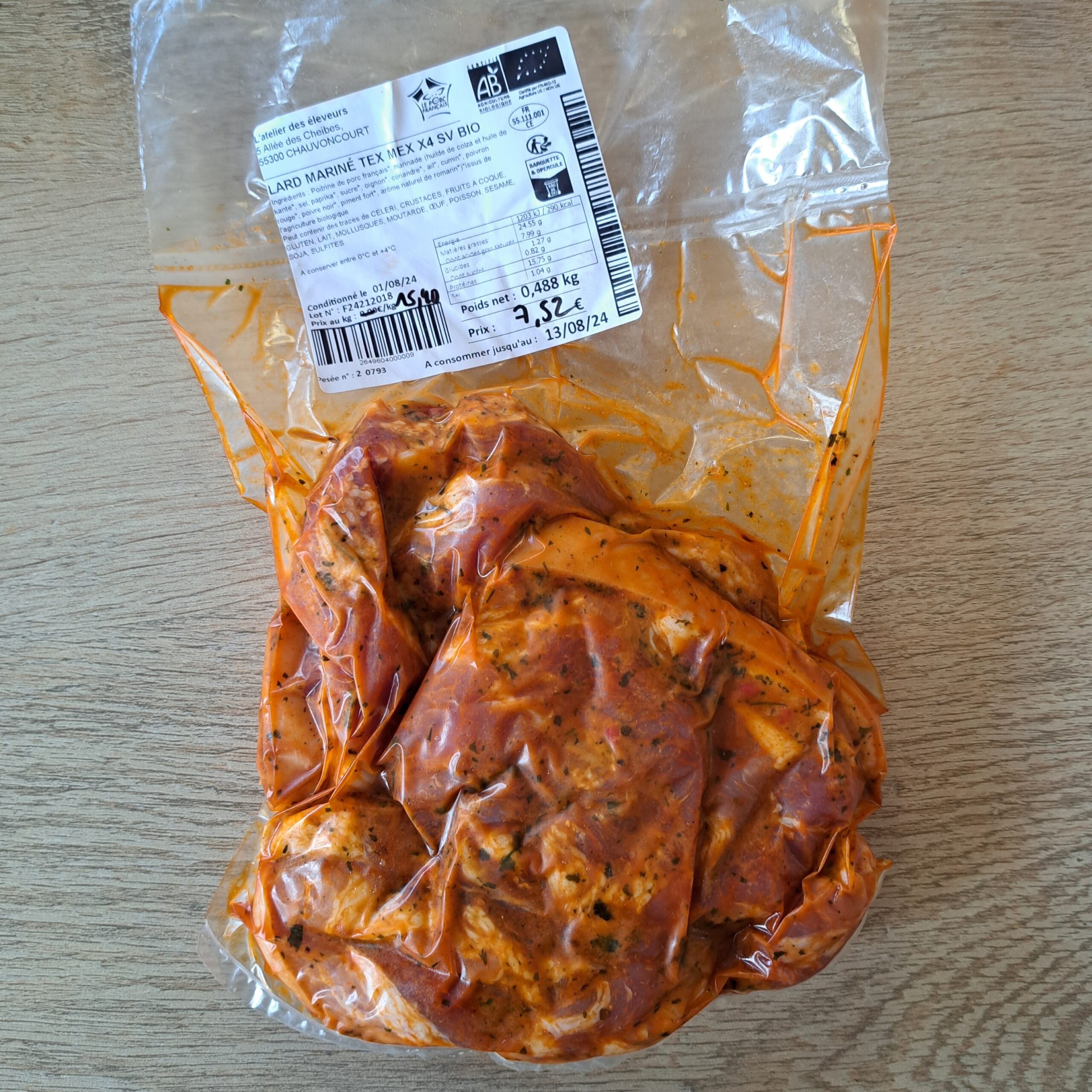 Lard Mariné Tex Mex bio 100g env x10 (1kg)